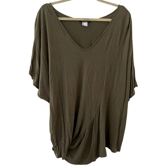 VENUS • Women's Green Batwing V-Neck Side Tie Short Sleeve Top Blouse - Picture 3 of 6